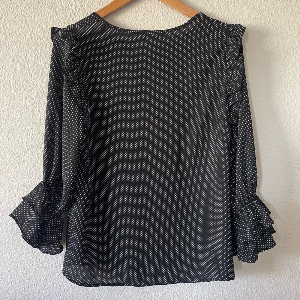 Counterparts Polka Dot Blouse Women’s S Black White Ruffle Corporate Office Chic - Picture 7 of 12